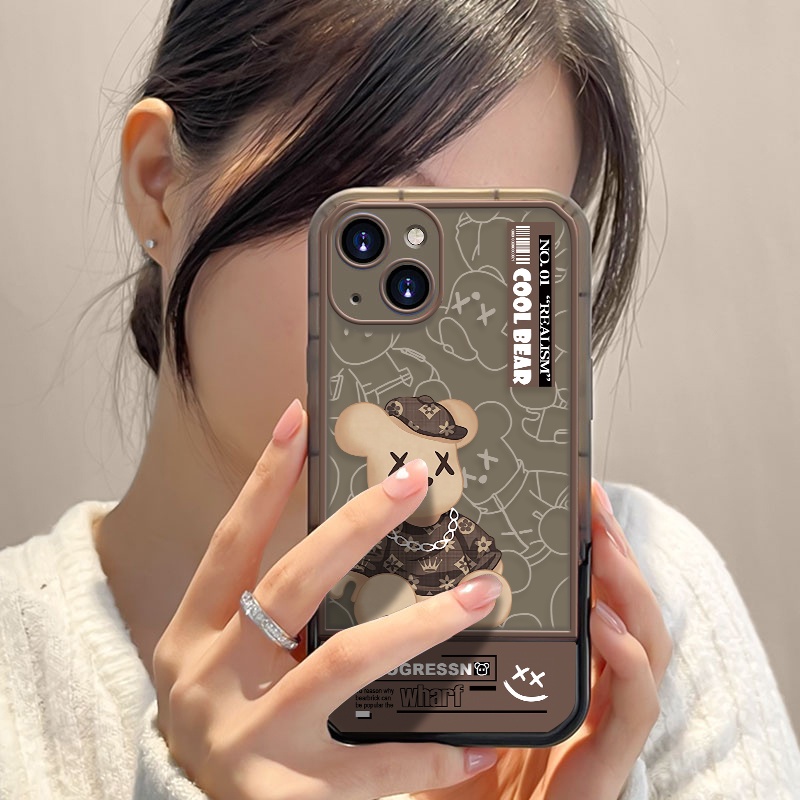 Case Transparan Motif Beruang Untuk IPhone X XS XR 11 12 13 Pro Max 6 6S 7 8 Plus