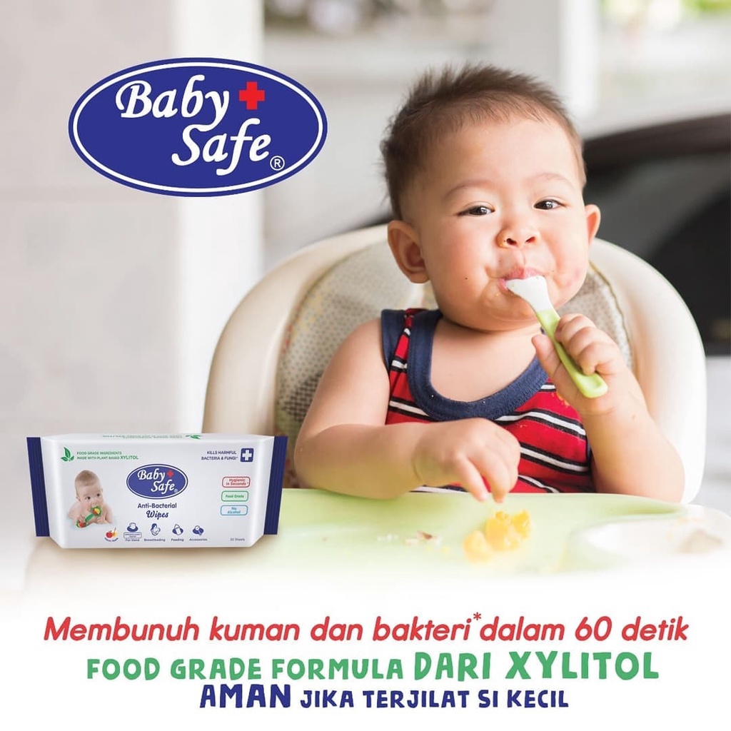 Baby Safe Anti Bcterial &amp; Non Alkohol Wipes Tisu Basah Pembersih Bayi