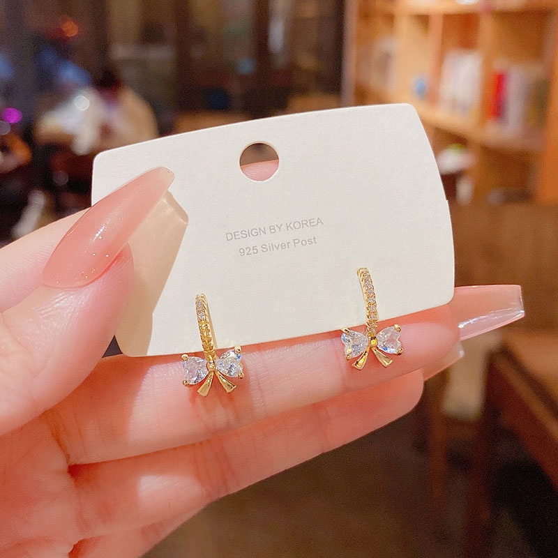 Anting Tusuk Sterling silver 925 Desain Pita Hias Zircon Gaya Simplemewah Untuk Wanita