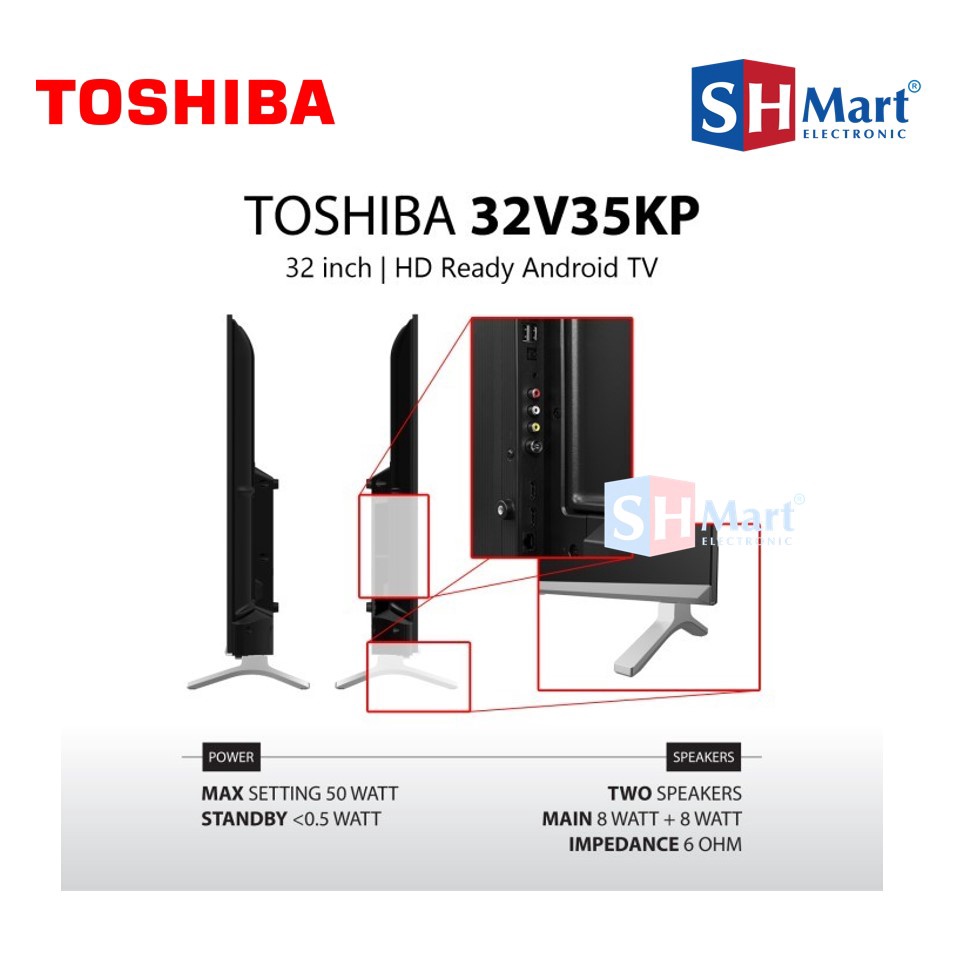 TOSHIBA LED TV  32 INCH HD DIGITAL SMART ANDROID 32V35KP FREE BRACKET GARANSI RESMI (MEDAN)