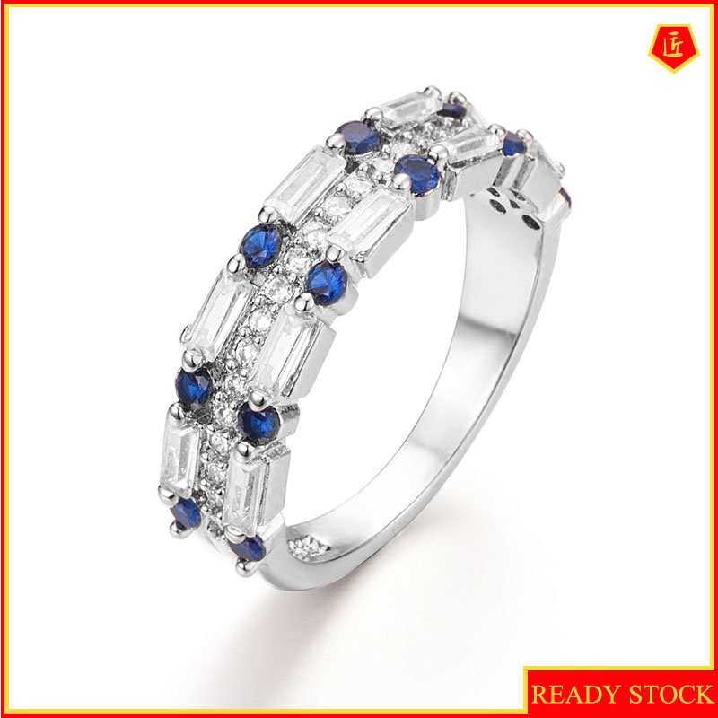 [Ready Stock]Inlaid Rectangular White Moissanite Ring Creative Simplicity