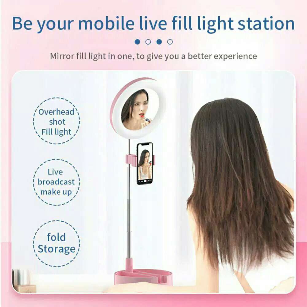 SUPER66 live streaming light, selfie light dengan holder, portable ring light, lampu make up G3