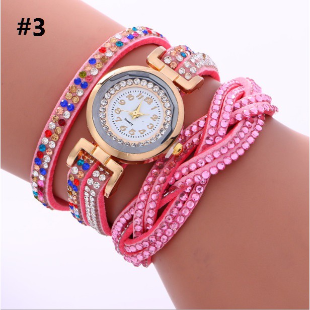 Jam Tangan Lilit Gelang Wanita #56 RAINBOW Korea Fashion Women Bracelet Watch Kulit PU Rhinestone