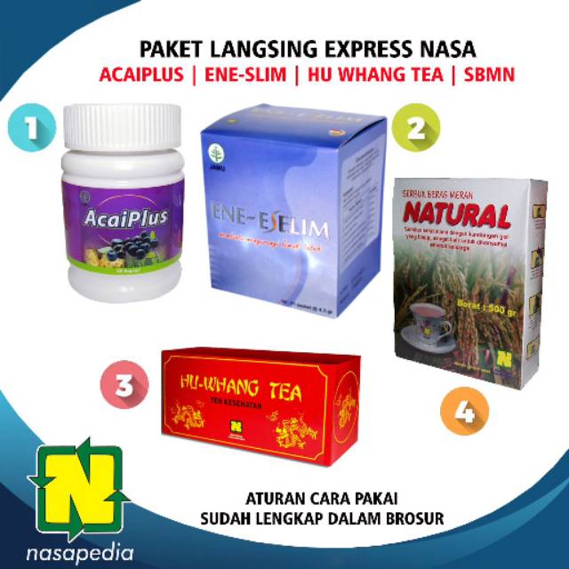 Paket Pelangsing Express Nasa - Penurun Berat Badan Acai Plus / Ene-slim / Hu Whang tea / SBMN