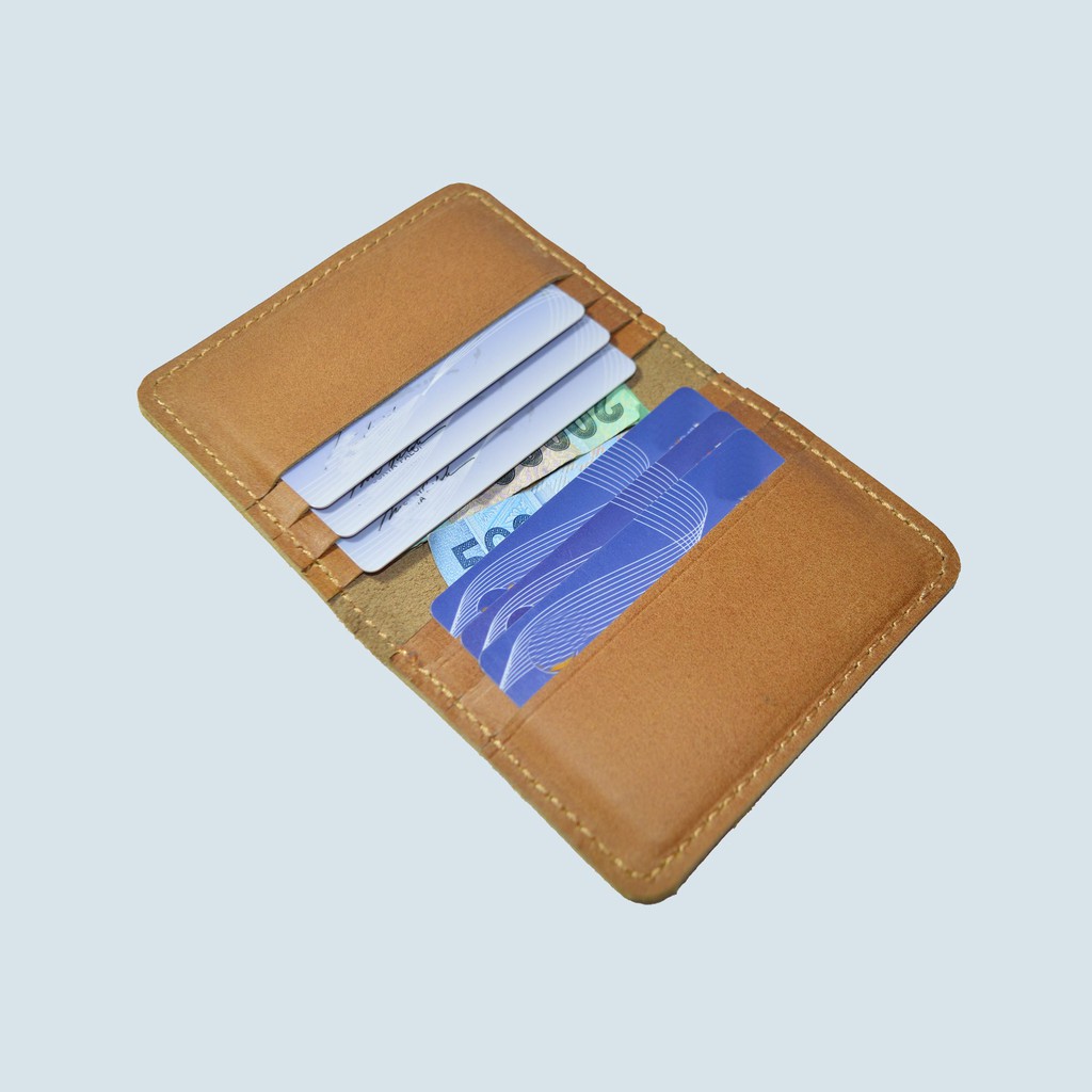 dompet kartu kulit asli 8 slot kartu - card wallet model lipat tan