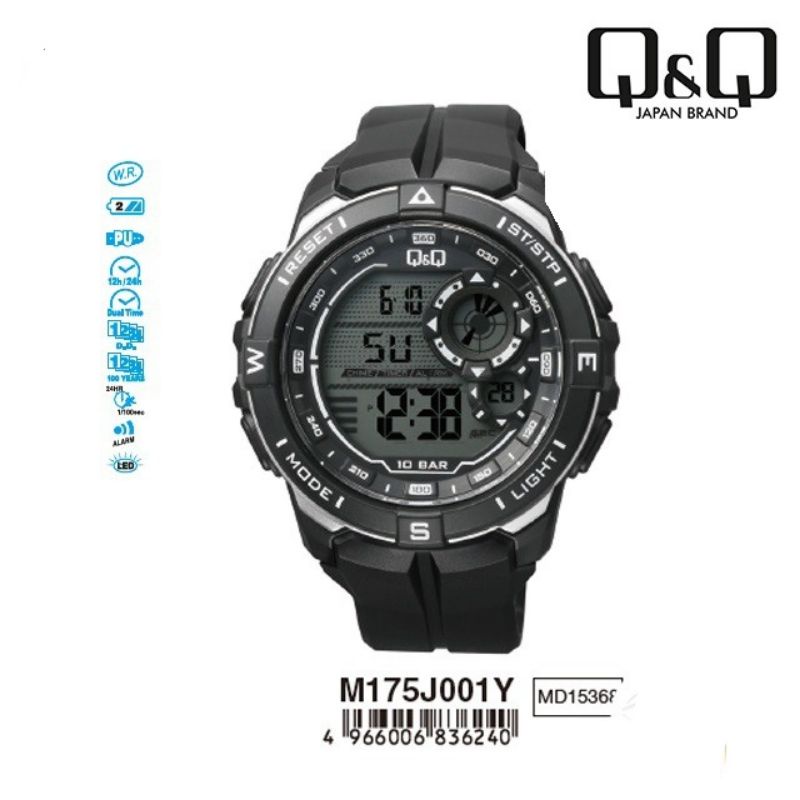 0Q&amp;Q QnQ QQ M175 M175J M175J004Y ORIGINAL DIGITAL WATCH TALI KARET JAM TANGAN PRIA