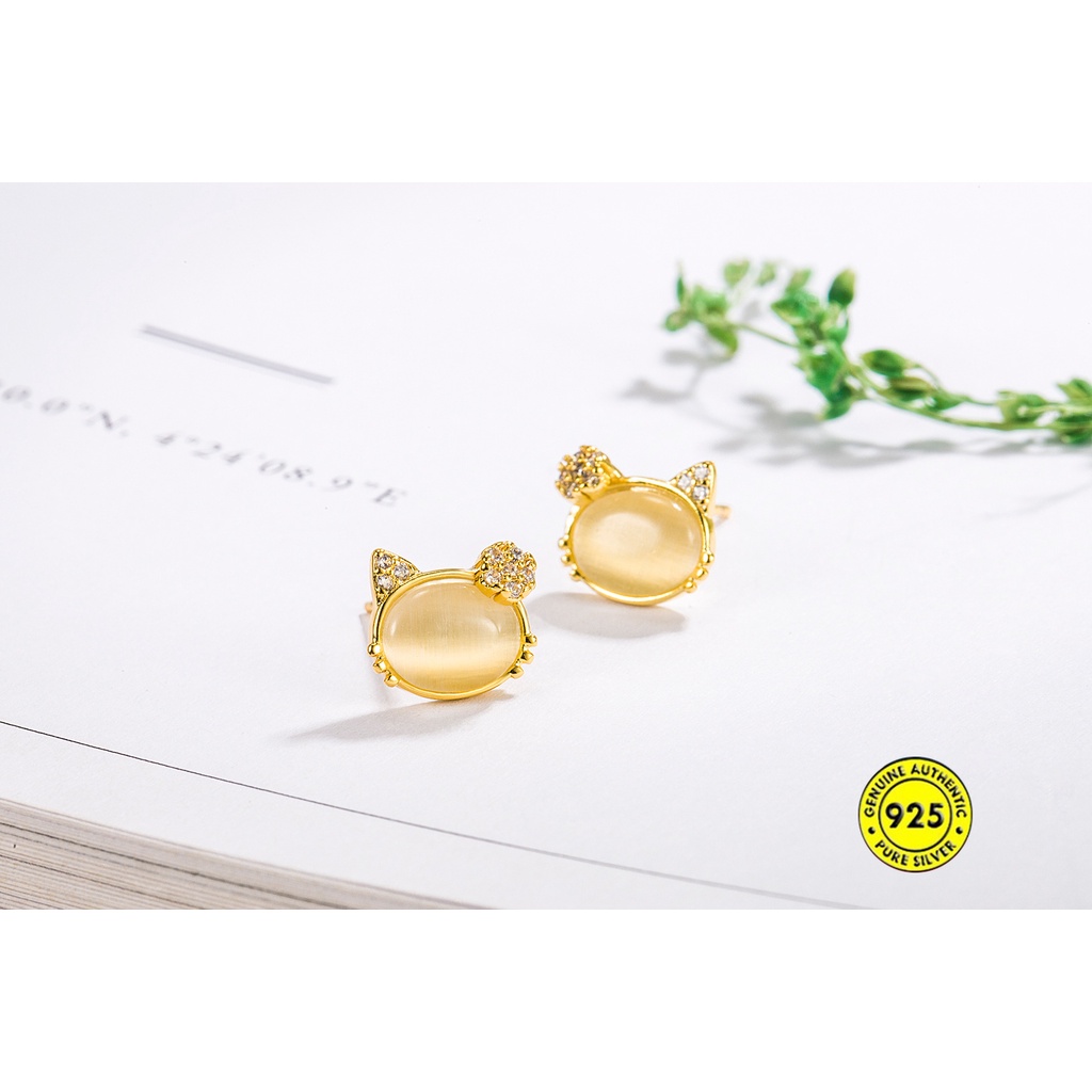 Anting Opal Kucing Warna Emas Untuk Wanita