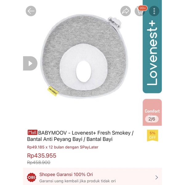 preloved babymoov lovenest+ fresh smokey / bantal anti peyang bayi / bantal bayi