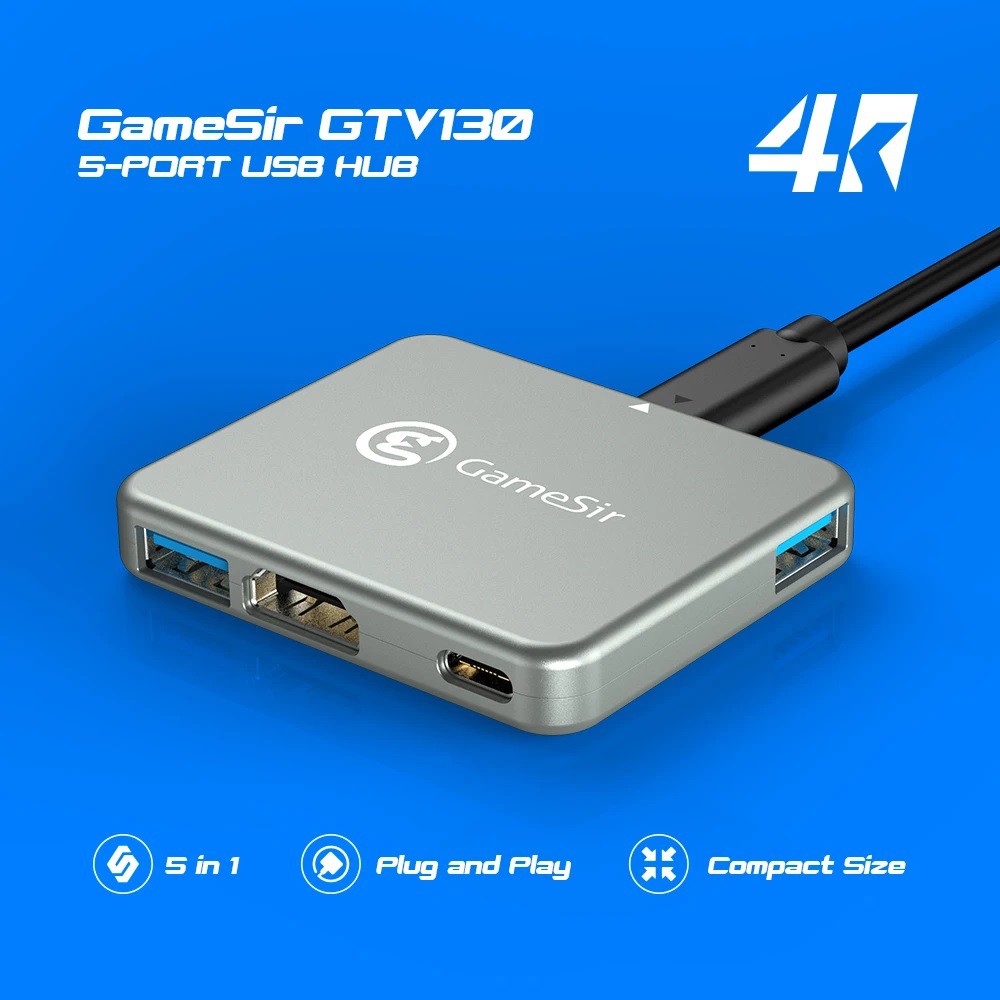 AKN88 - GAMESIR GTV130 - 5-Port USB-C Hub Adapter - USB 3.0 - 4K HDMI - USB-C