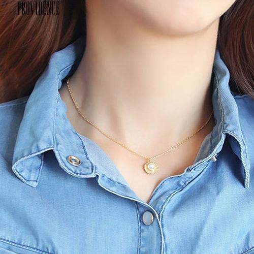 [Bayar Di Tempat]Elegan Faux Pearl Shell Charm Dipoles Kalung