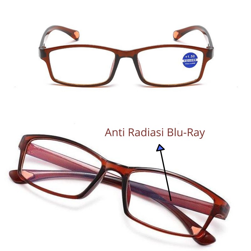 Kacamata Baca (Plus), Lensa +1 s/d +4, Kacamata Plus Murah Sangat Ringan dan Lentur