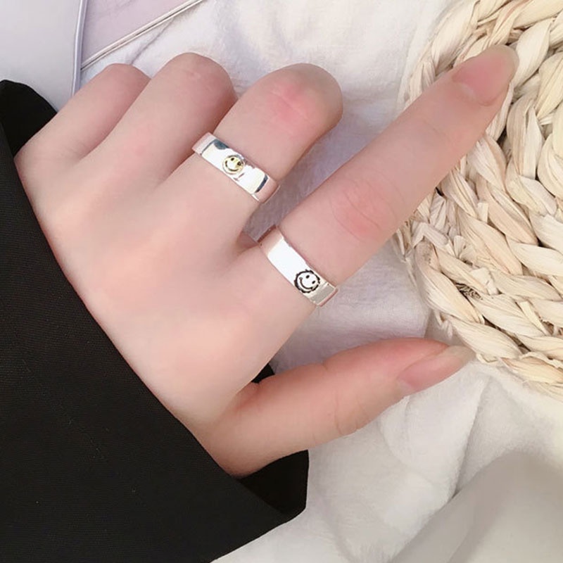 Cincin Couple Bentuk,Pentagram Tersenyum,Warna Cincin Pria Emas Gaya Retro,Untuk Koleksi