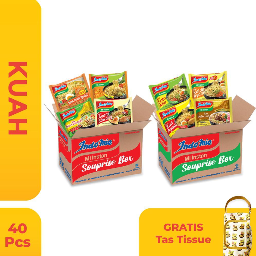 

{BISA COD} 1 Dus isi 40 Pcs - Indomie Souprise Box + FREE Tas Tissue PROMO [Kode 1|Kode 2|Kode