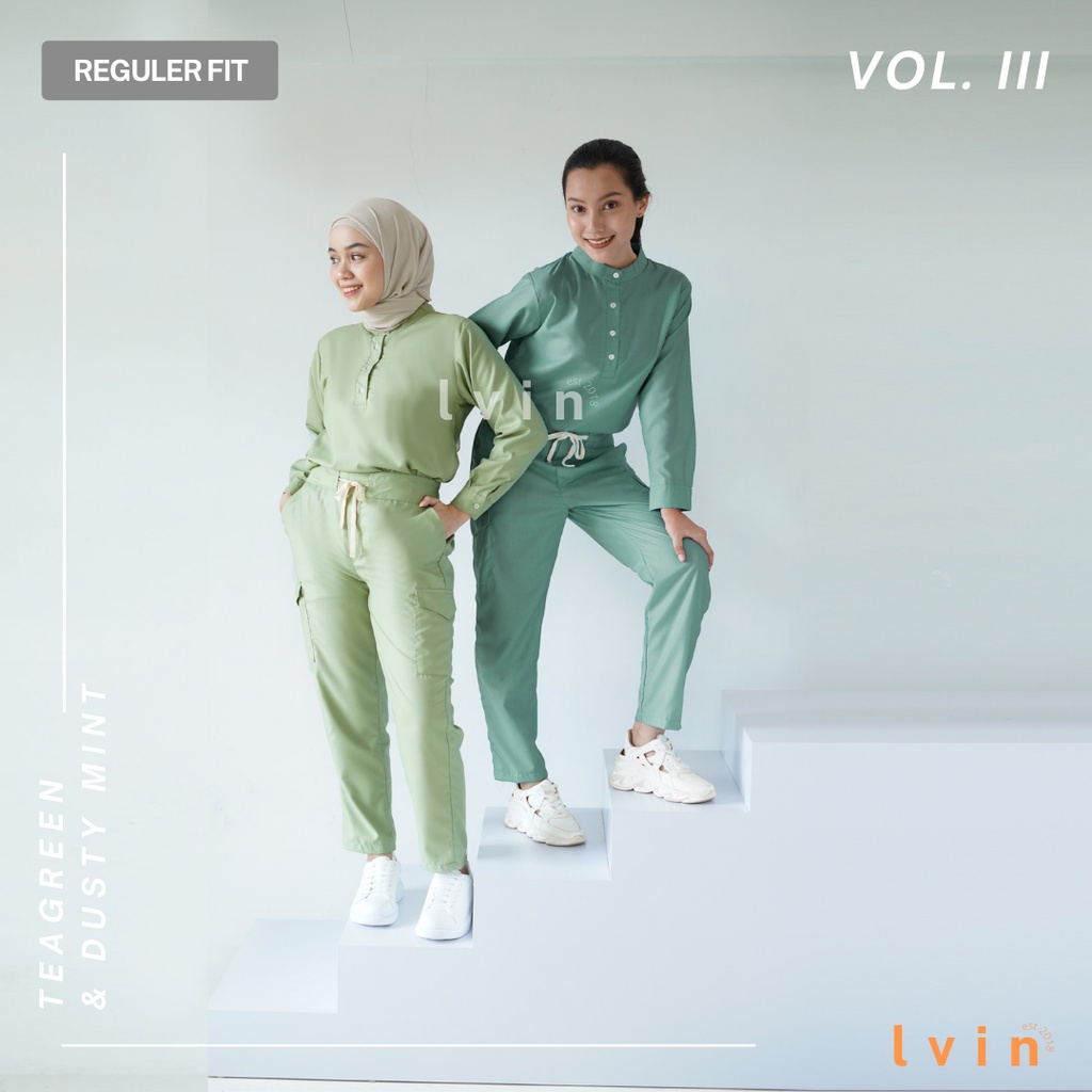 [ Lvin ] Vol III -  Baju OKA Kerah Bulat Celana Reguler fit Lengan Panjang / Baju Jaga /Set Baju Celana Jaga Oka / Dokter Lengan Panjang / Baju OK Seri Resilient