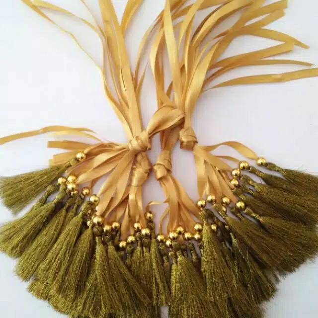 Isi 100 pcs Pita Rumbai Jilid Buku Yasin Hard Cover Tassel Ronce Rawis GOLD/EMAS