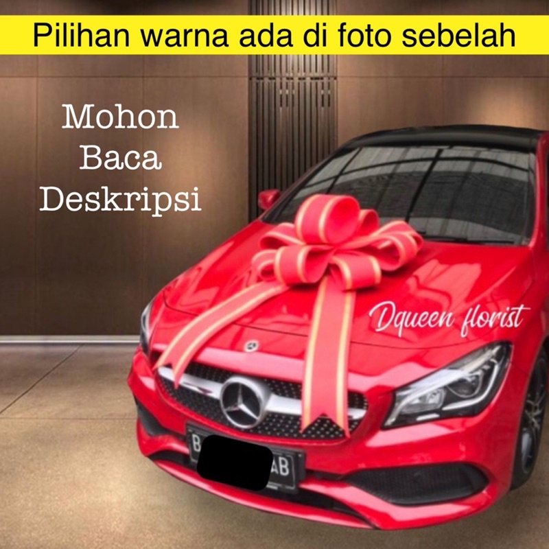 DQueen Florist Dekorasi Pita Hiasan Mobil Jumbo Pengantin Baru Motif Hadiah Bunga Bahan Spon Custom Warna