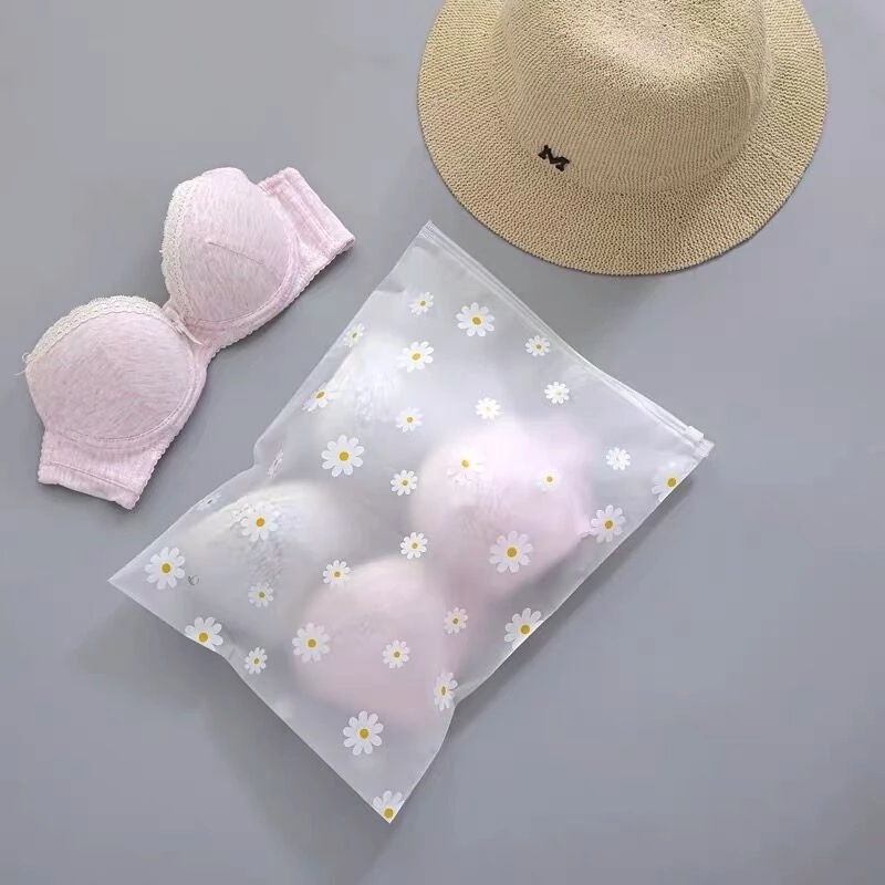 S/m/l 3ukuran Frosted Transparan Motif Daisy Self Sealing Bag/Kantong Penyimpanan Pakaian Tahan Debu Tahan Air/Travel Portable T-shirt Underwear Pocket