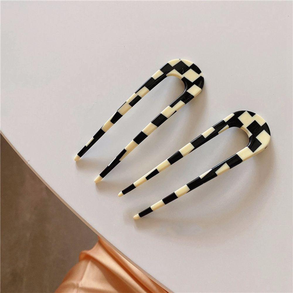 NEEDWAY Checkerboard Hair Stick Sweet Simple All-match Alat Gaya Rambut Asetat Gadis Hiasan Kepala Gaya Korea