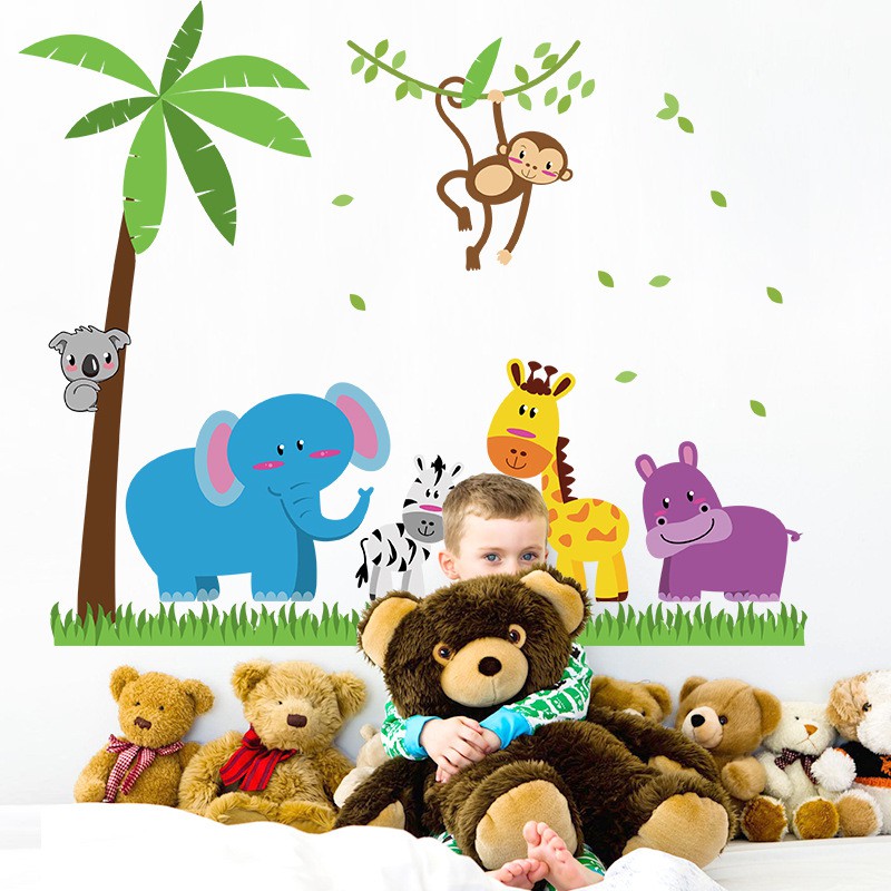 RELIZA WALL STICKER ANIMAL KIDS /ANAK HEWAN GAJAH JERAPAH MONKEY STIKER DINDING SK9039