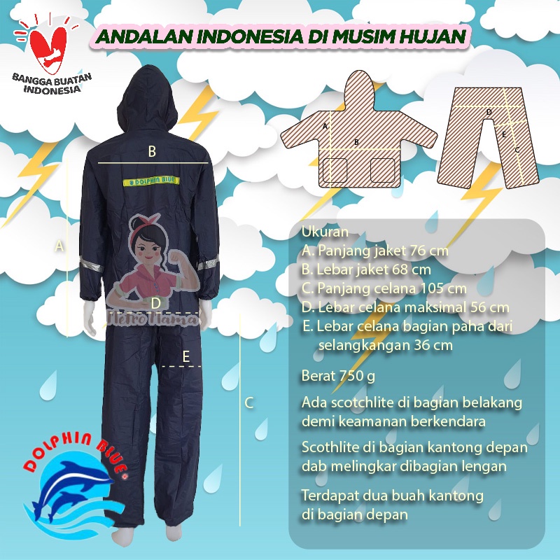 Jas Hujan Jaket Celana DOLPHIN SPACY Scotchlight 961 BIG SIZE XXL