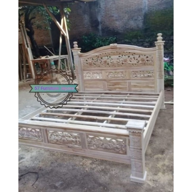 Dipan Jati Ukir Minimalis Mentahan - Tempat Tidur Dewasa Ukuran 180cm