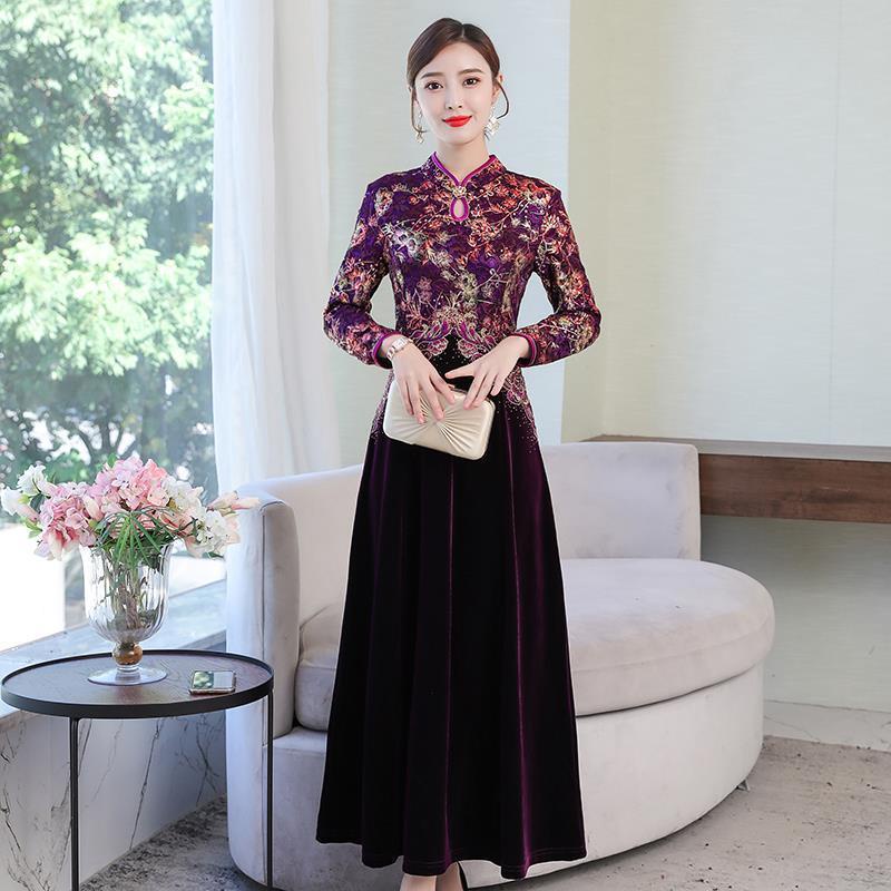 Improved cheongsam dress for women to attend the wedding mother's medium and long high-end evening d