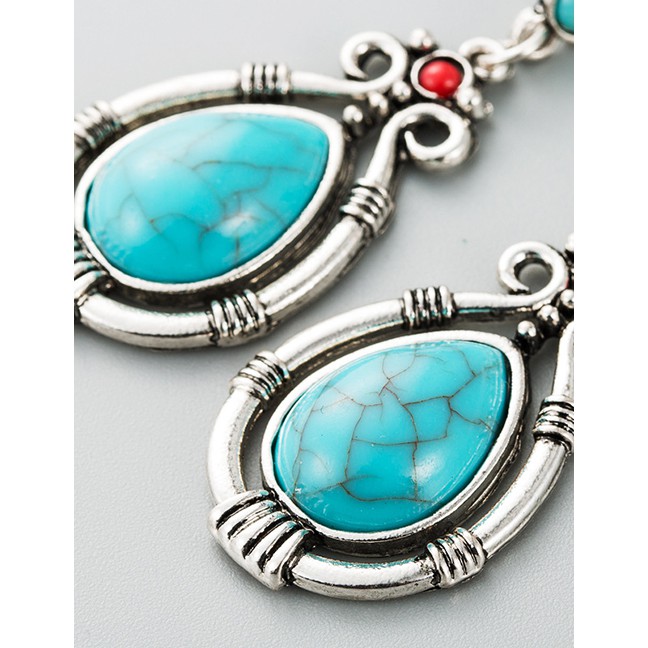 LRC Anting Tusuk Fashion Blue Ruby And Blue Turquoise Geometric Earrings D64175