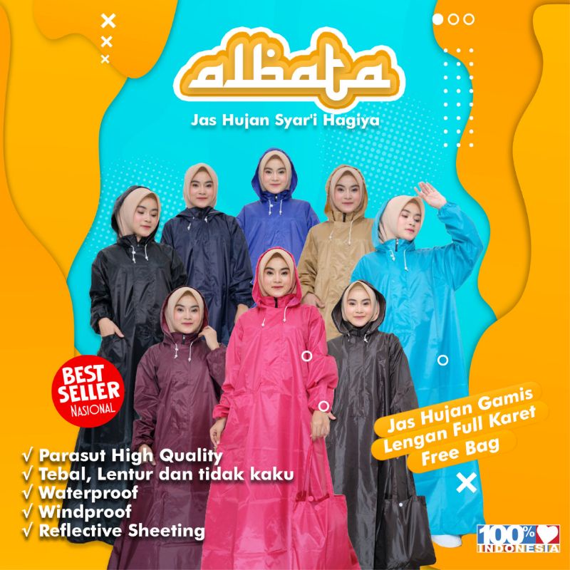 Jas Hujan Hagiya by Albata Mantel Raincoat Model Gamis Wanita Jumbo Bigsize Ponco
