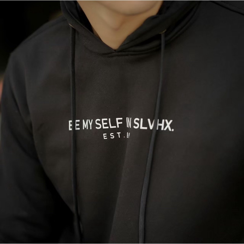 Sweater Hoodie Simple Jaket Pria Salviohexia Be My Selfe Hitam Putih