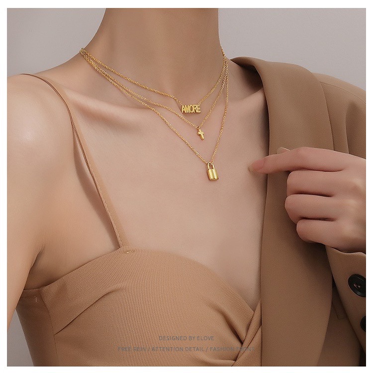 Kalung Rantai Klavikula Desain Alfabet Bahan Logam | Kalung Rantai Rose Gold 18k Bahan Stainless Steel Untuk Wanita