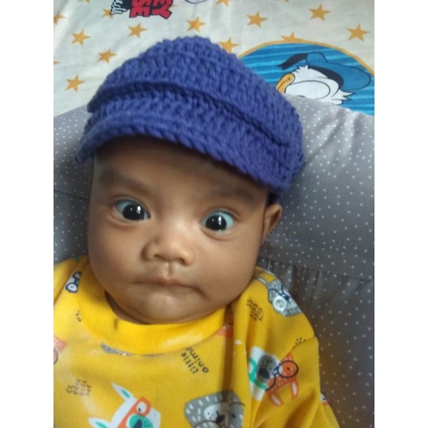 topi baby boy,  topi crochet baby