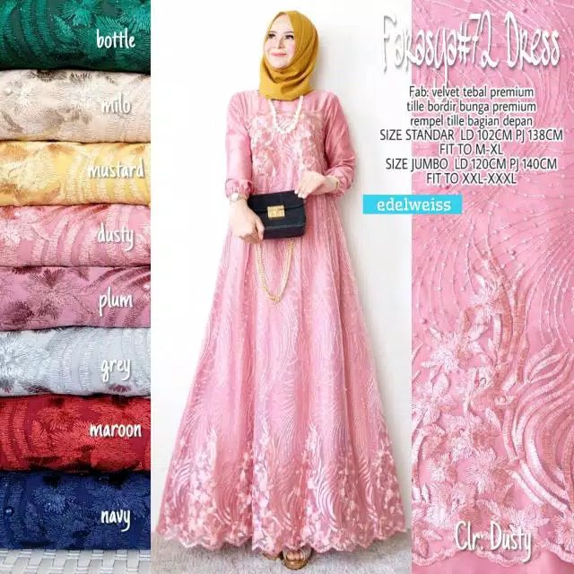ADA JUMBO  Farasya Gamis brokat tile mewah model gamis tile mutiara Gamis Brokat Tille BUSUI / Gamis
