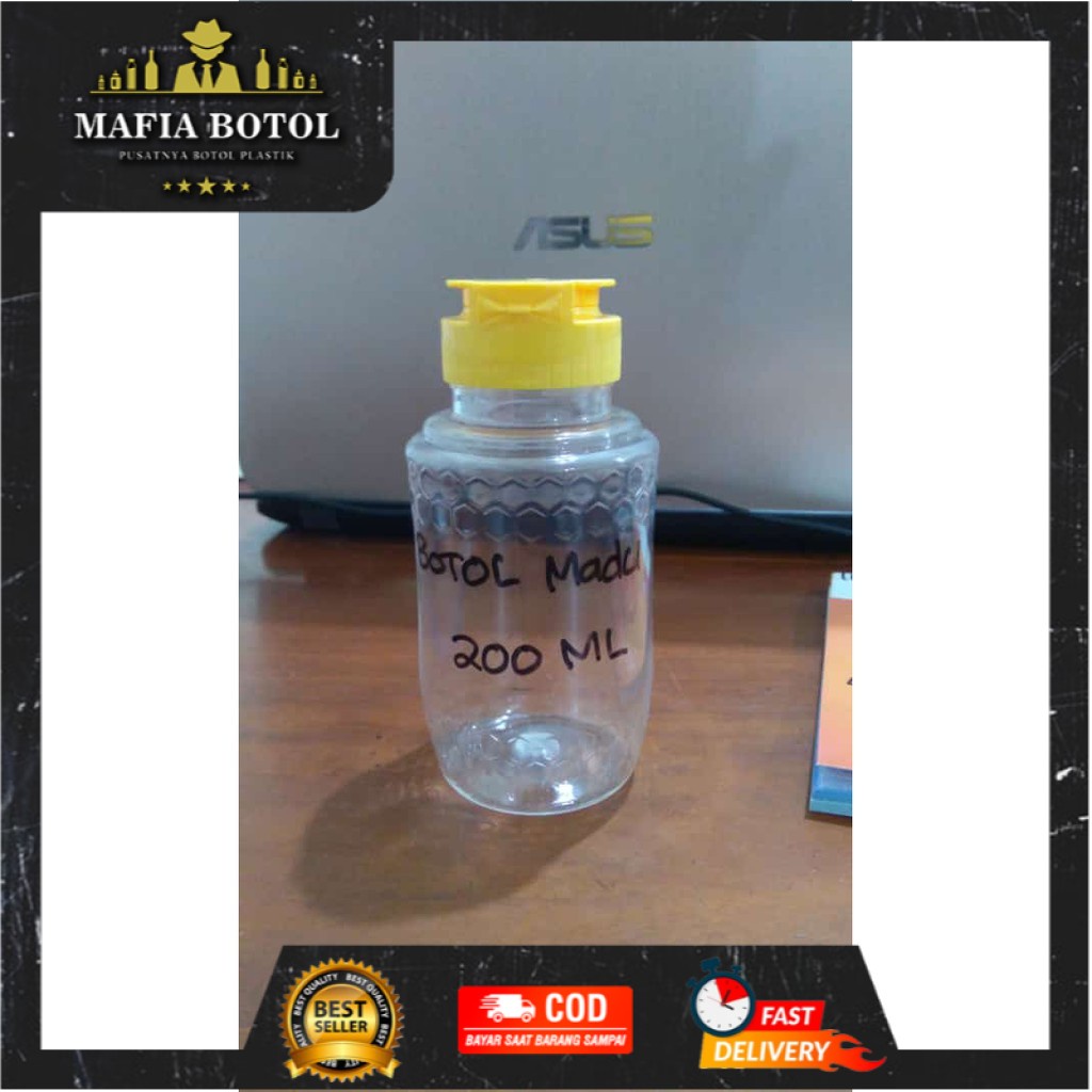 BARU Botol kemasan wadah toples plastik Madu TJ tutup fliptop tetes tebal kuning kosong 200 ml