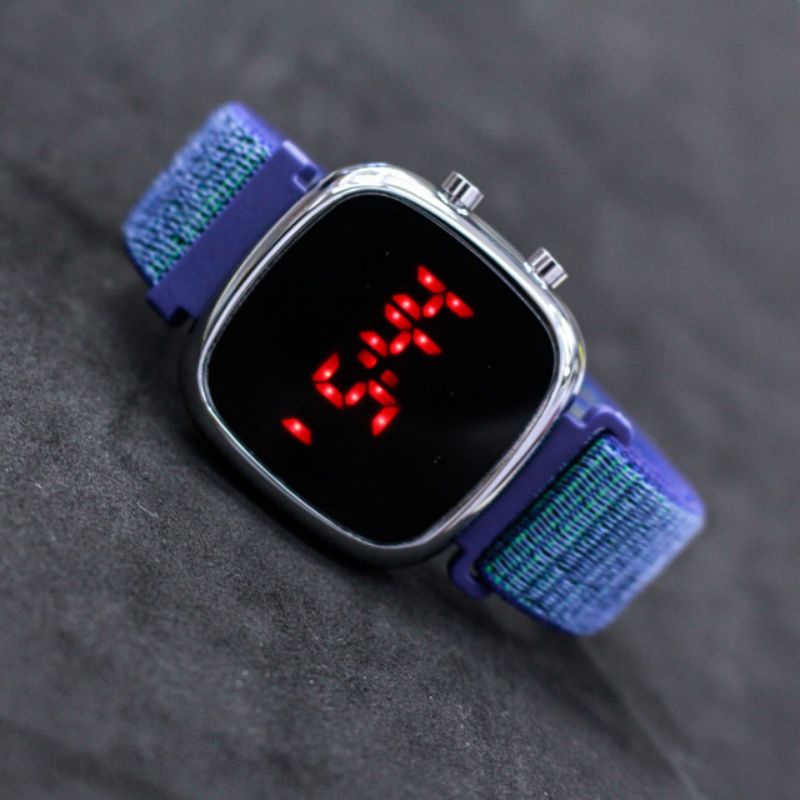 JAM TANGAN LED WATCH OVAL CANVAS CEWEK COWOK STRAP CANVAS