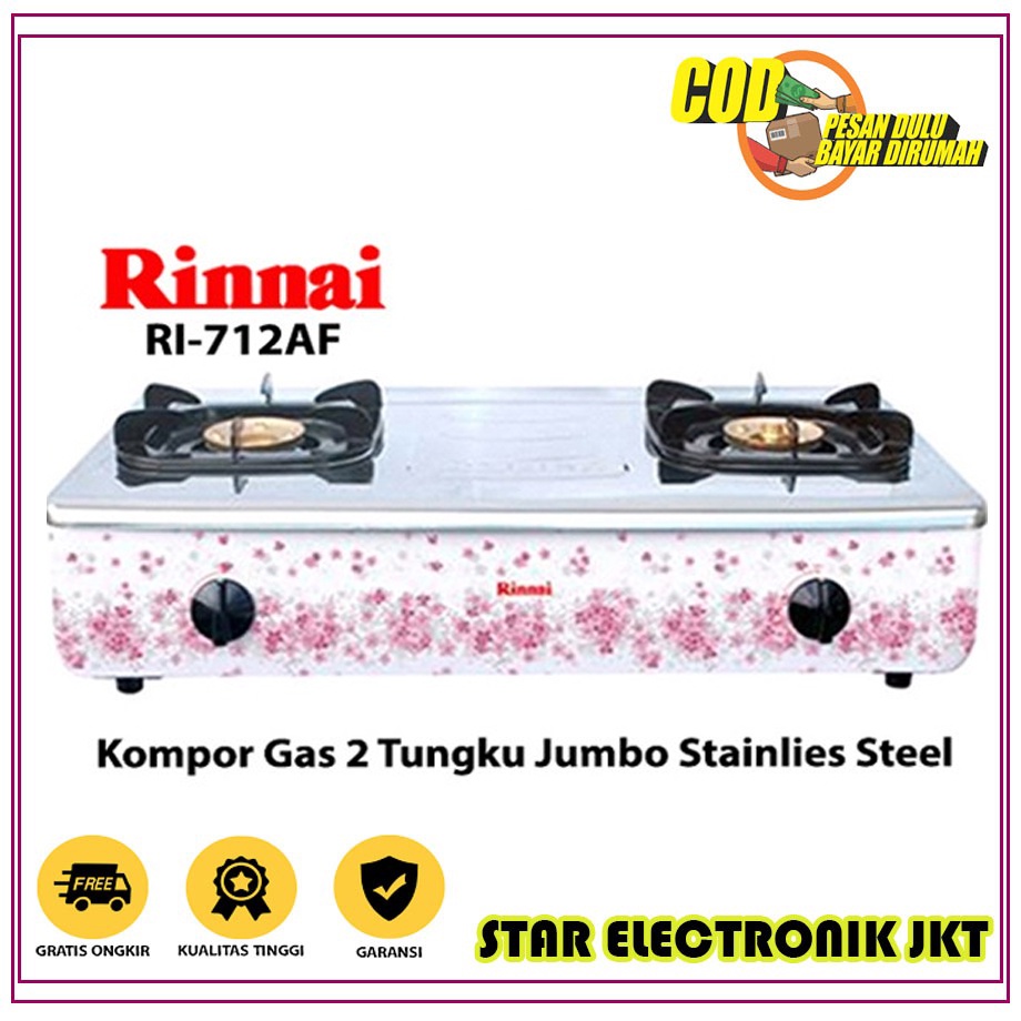 RINNAI RI-712AF Kompor Gas 2 Tungku Jumbo Stainless Steel - Motif Bunga