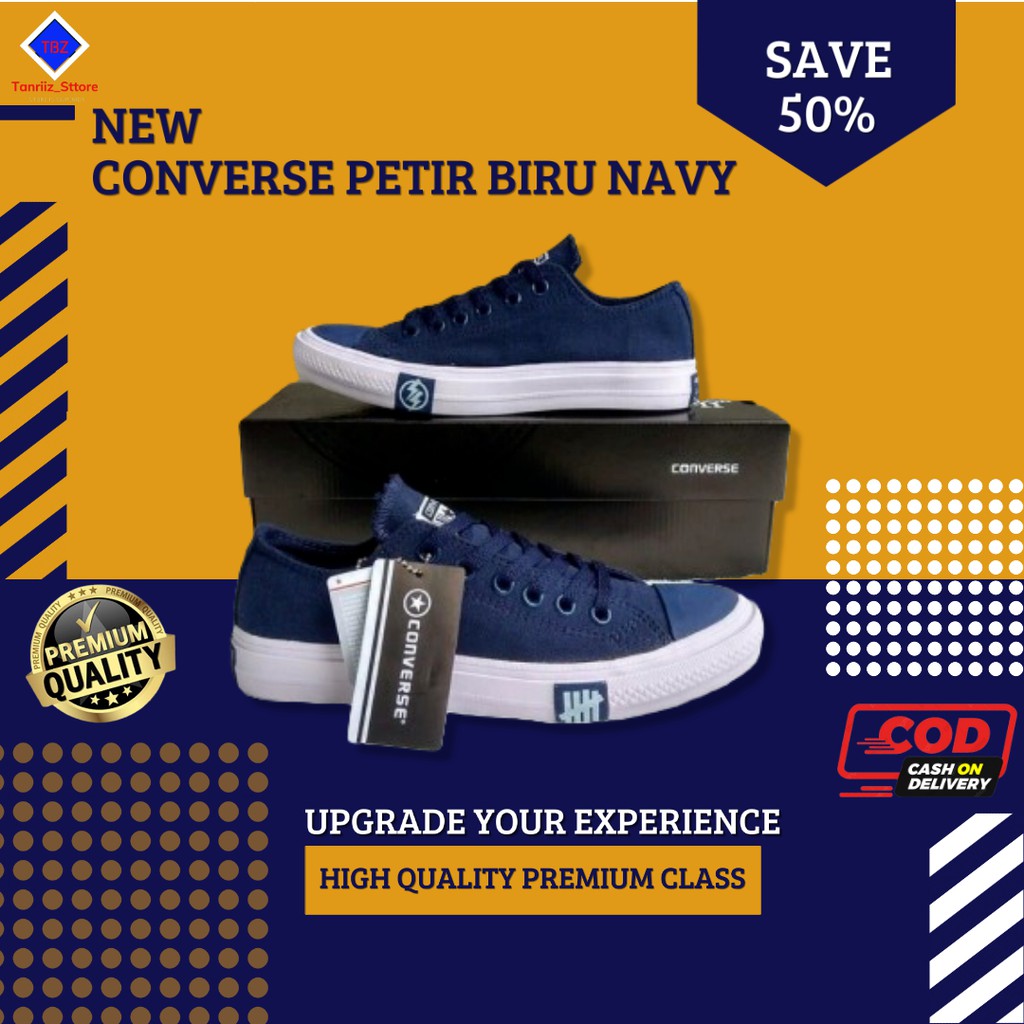 Sepatu Converse 70s Premium All Star Chuck Taylor CT Low Pendek Pria Wanita Warna Navy New - Snekers