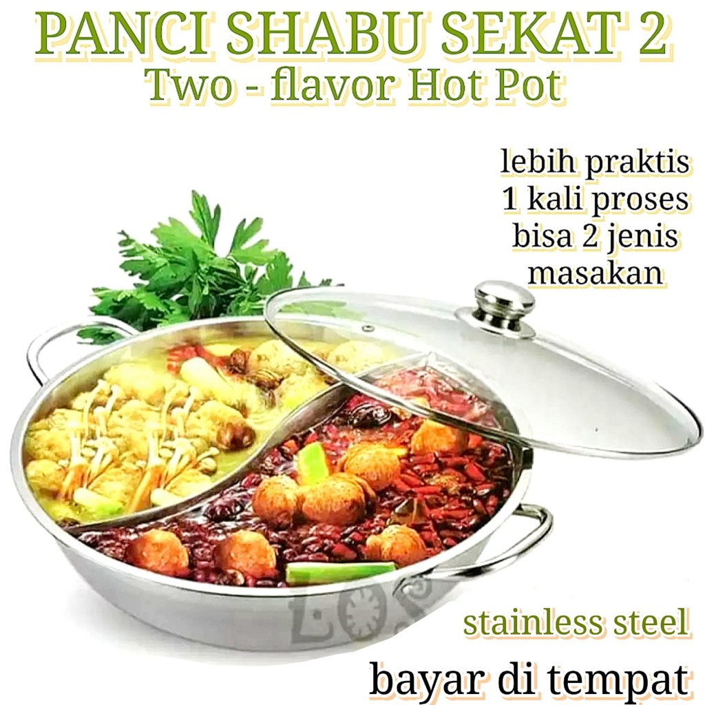 KINDSTORE❤ | PANCI SHABU - SHABU HOTPOT 2 SEKAT 30 CM - STAINLESS STEEL HOT POT WITH GLASS COVER