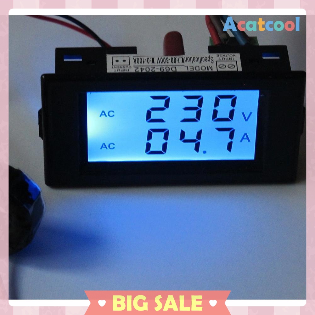 Digital AC 300V 100A LCD Dual Panel Volt Amp Combo Meter +CT 110V 220V 240V