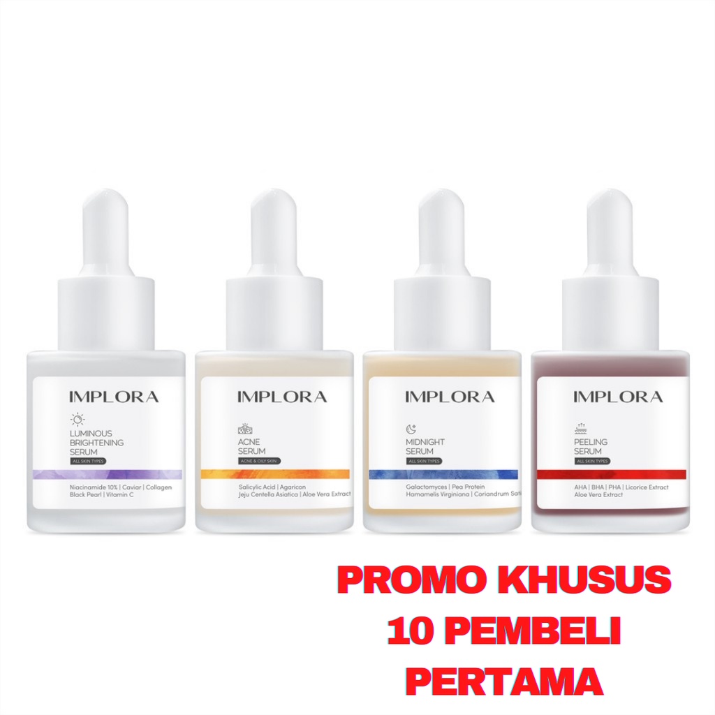 IMPLORA FACE SERUM LUMINOUS BRIGHT SERUM ACNE PEELING MIDNIGHT SERUM WAJAH IMPLORA