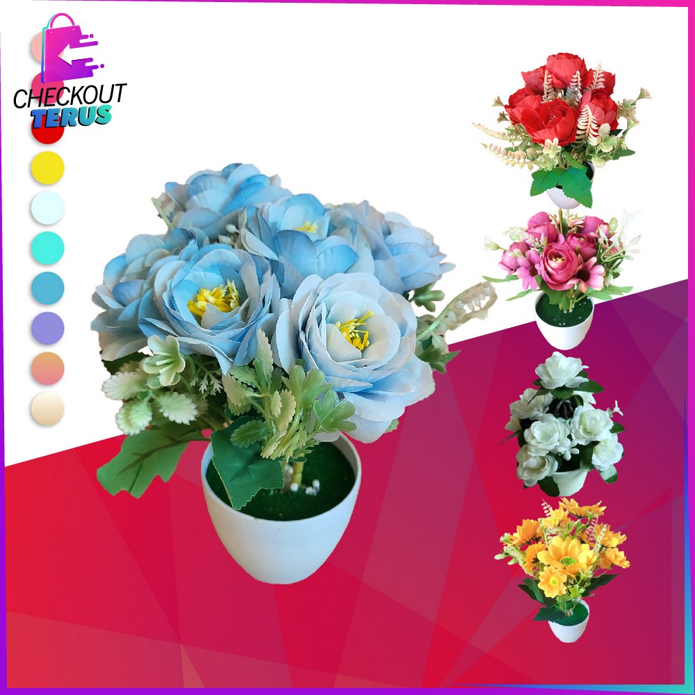 CT C677 C681 Tanaman Plastik Pot Bunga Hias Dekorasi Rumah Ornamen Bunga Peony Tanaman Hias Serbaguna