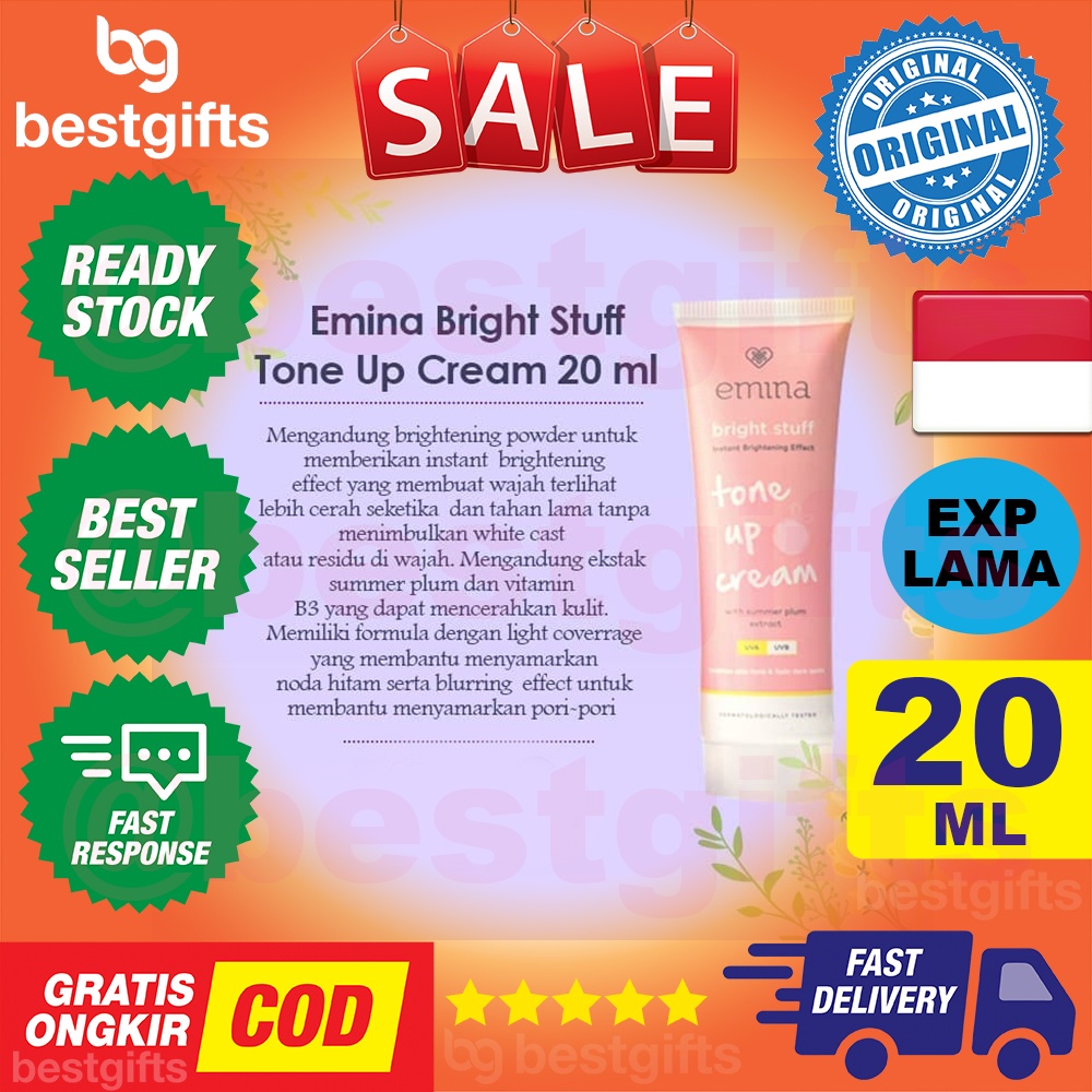 EMINA BRIGHT STUFF TONE UP CREAM INSTANT BRIGHTENING EFFECT UVA UVB PELEMBAB WAJAH MENCERAHKAN INSTAN 20 ML