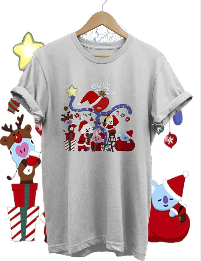 KAOS TSHIRT BT21 BAJU NATAL CHRISTMAS MERRY CHRISTMAS KATUN COMBED 30S