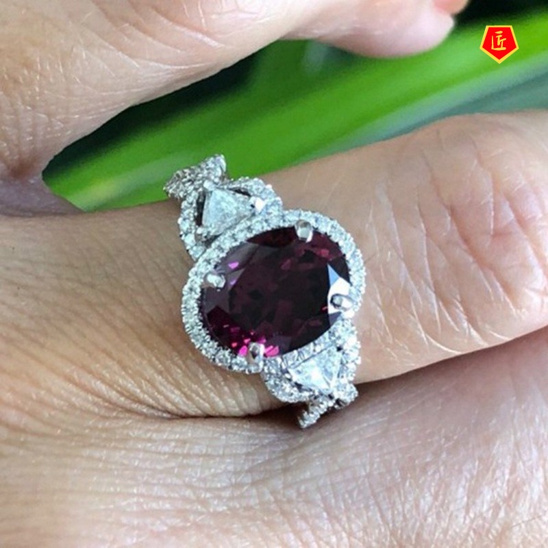 [Ready Stock]Inlaid Ruby Ring Noble Elegant Fashion