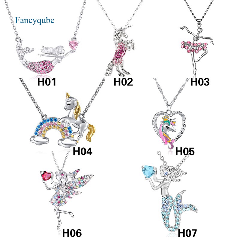 Fancyqube Kalung Liontin Mermaid Unicorn Angel Untuk Hadiah Anak Perempuan