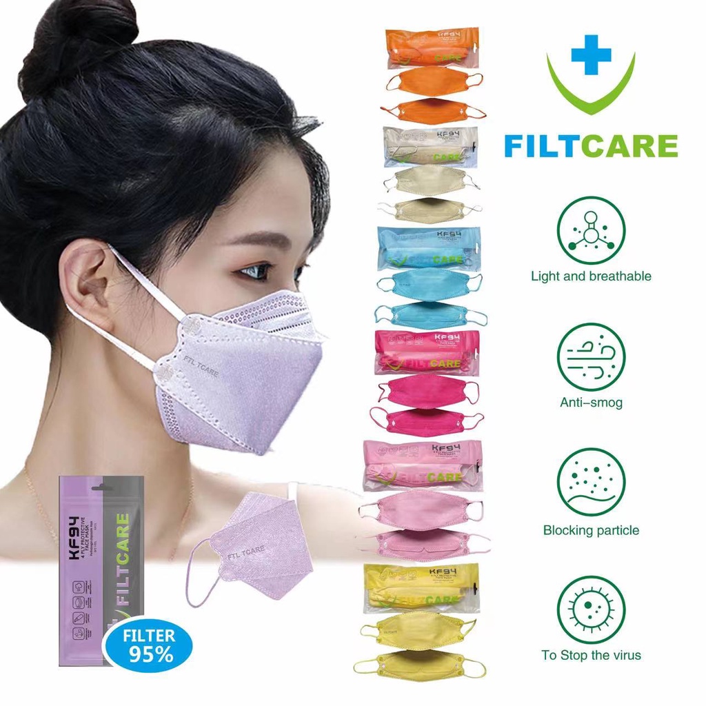 FILTCARE Masker KF94 Korea 4PLY 10 Pcs Premium isi 10 pcs High Quality / Masker KF 94 Warna Pastel Emboss / TV-93