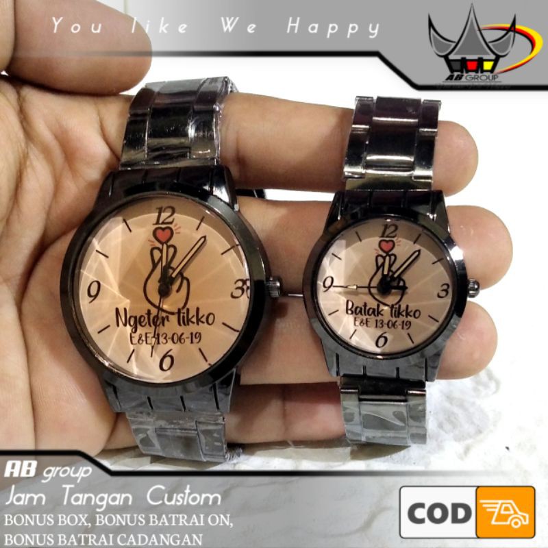 JAM TANGAN CUSTOM COUPLE BISA REQUEST DESAIN, BONUS BOX DAN BATRAI CADANGAN