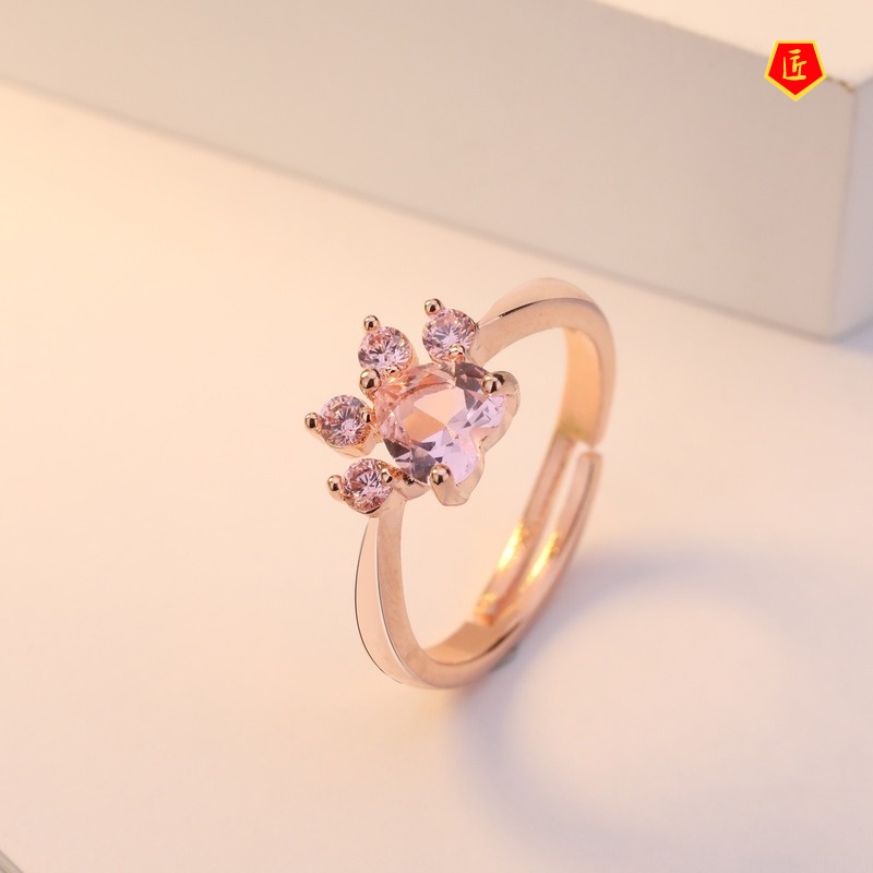 [Ready Stock]Fashion Elegant Rose Gold Pink Diamond Footprints Ring