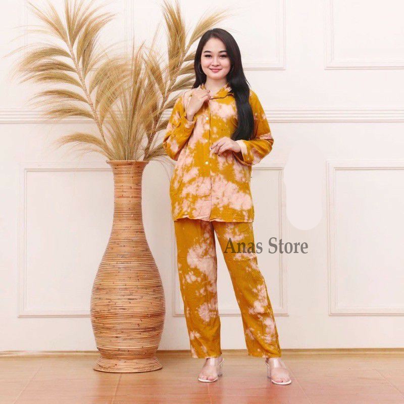 SETELAN TIE DYE PIYAMA WANITA ONE SET TYE DIE LENGAN PANJANG ONESET COD