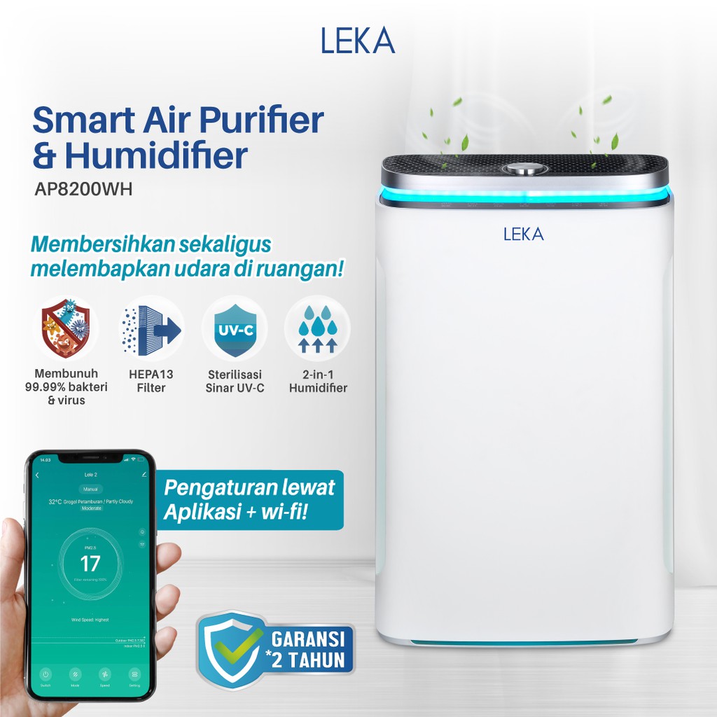 leka AP8200WH Penjernih dan Pelembap Udara Cerdas