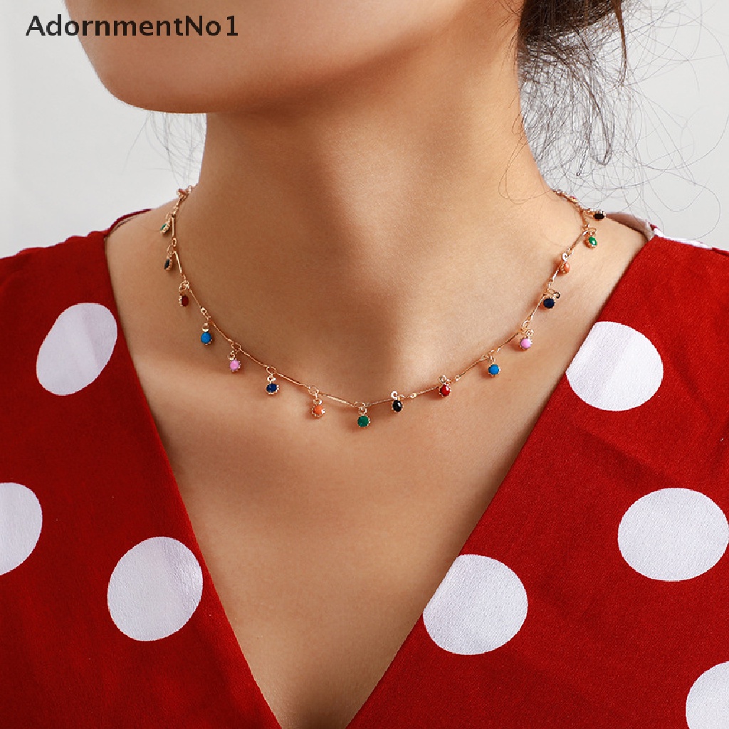 (AdornmentNo1) Kalung Choker Rantai Banyak Warna Aksen Rumbai Gaya Boho Untuk Wanita